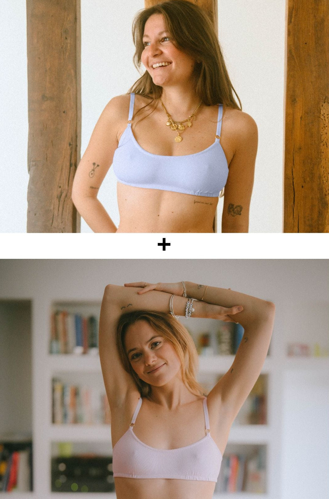 duo de brassieres lila bleu pastel et rose poudré